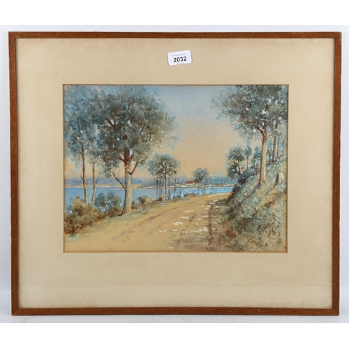 2032 - Travers, watercolour, riverside road, 28cm x 37cm, framed