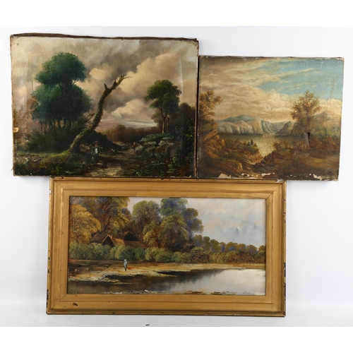 2035 - 3 various 19th century oil paintings, largest 34cm x 46cm (3)