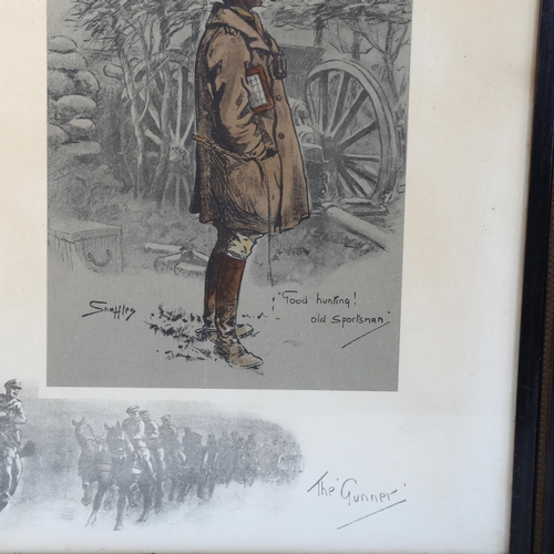 2036 - Snaffles, colour print, the gunner, framed, overall 46cm x 37cm, and a 19th century military waterco... 