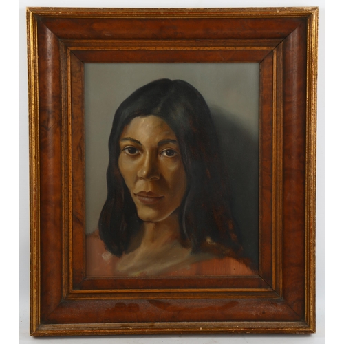 2041 - Contemporary oil on canvas, portrait of a woman, unsigned, 30cm x 26cm, framed