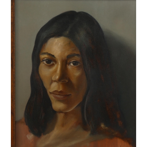 2041 - Contemporary oil on canvas, portrait of a woman, unsigned, 30cm x 26cm, framed