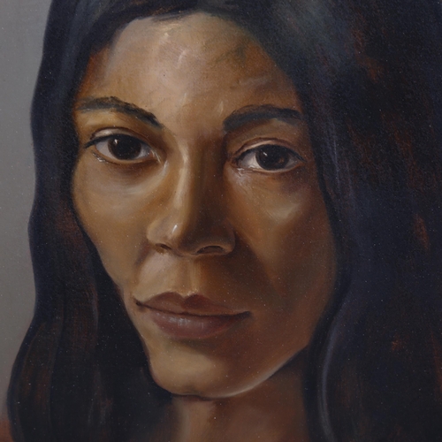 2041 - Contemporary oil on canvas, portrait of a woman, unsigned, 30cm x 26cm, framed