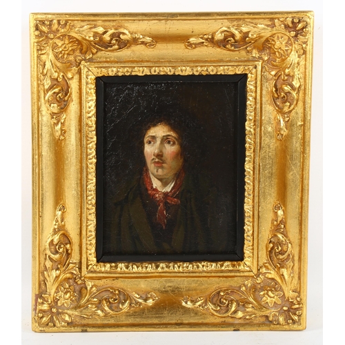 2044 - 19th century Spanish School, oil on panel, portrait of a man, unsigned, panel 16cm x 14cm, framed