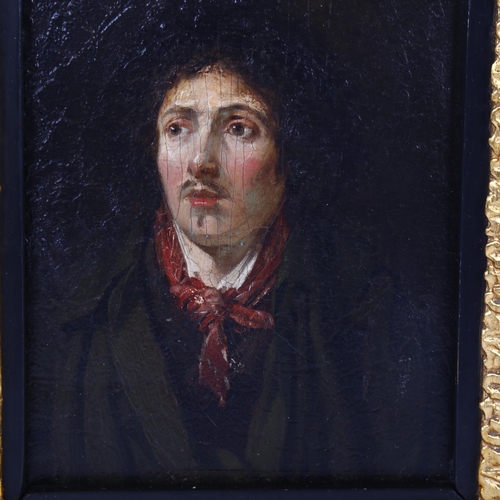 2044 - 19th century Spanish School, oil on panel, portrait of a man, unsigned, panel 16cm x 14cm, framed