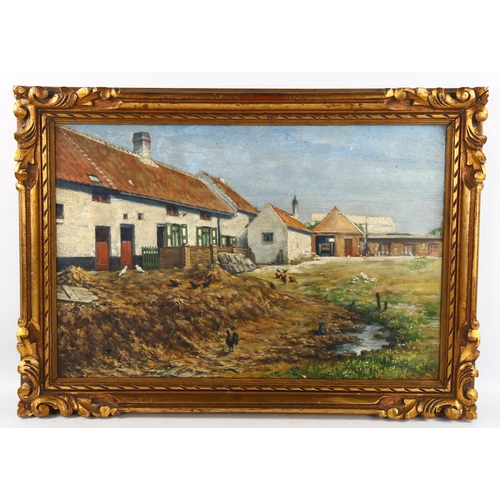 2046 - Early 20th century oil on board, farmyard scene, unsigned, 33cm x 49cm, framed