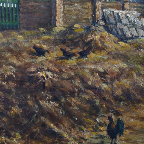 2046 - Early 20th century oil on board, farmyard scene, unsigned, 33cm x 49cm, framed