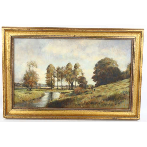 2047 - Bowman, oil on canvas, rural landscape, signed, 33cm x 55cm, framed