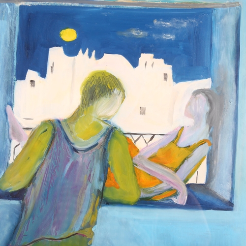 2052 - Julia Roddy (Irish), gouache, figure at a window, signed with monogram, 73cm x 50cm, framed