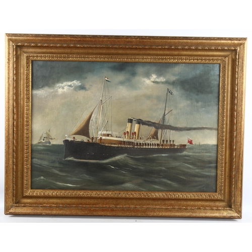 2053 - 19th/20th century oil on canvas, steam ship Dresden, unsigned, 47cm x 67cm, framed