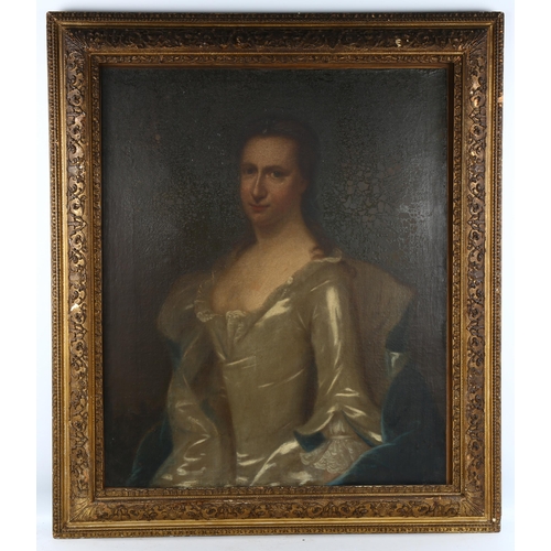 2055 - 18th century oil on canvas, unsigned, label verso states Susanna (nee Culpeper), 76cm x 64cm, framed