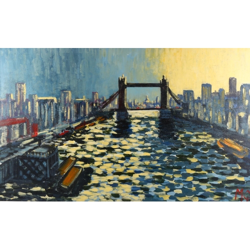 2056 - Michael Quirke (born 1946), contemporary oil on canvas, sunrise river Thames, signed with monogram M... 