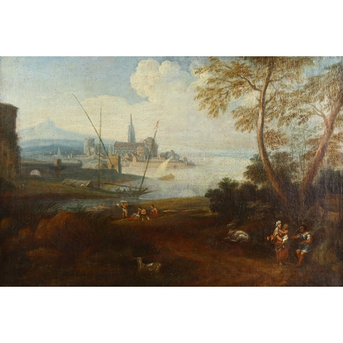 2058 - 18th century Italian School, oil on canvas, figures in extensive coastal landscape, unsigned, 16