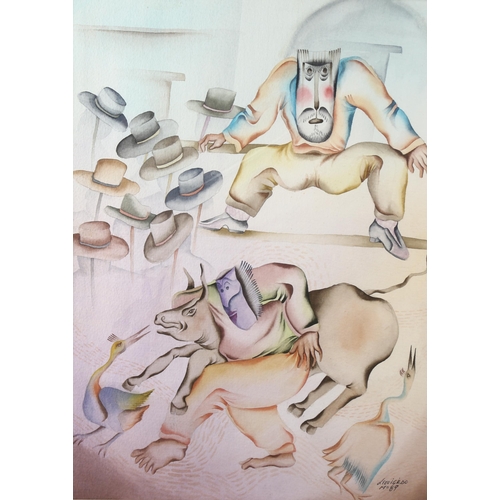 2064 - Leovigildo Martinez (born 1959), watercolour, bull fighting scene, signed and dated '89, 37cm x 27cm... 