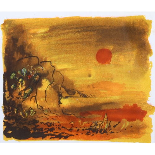 2070 - John Piper (1903-1992), drawing lithographed in colours on paper, Sun, from The Traveller, 13.5cm x ... 