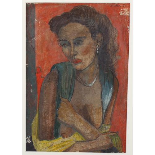 2081 - Grace Marion Hocken (1923-1987), coloured pastels on paper, Woman In Green, signed and dated ’53, 31... 