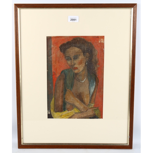 2081 - Grace Marion Hocken (1923-1987), coloured pastels on paper, Woman In Green, signed and dated ’53, 31... 