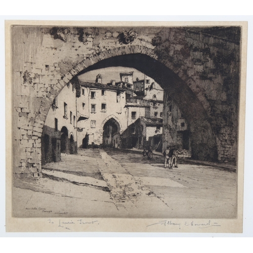 2084 - Albany E.Howarth (1872-1936), etching on paper, Arca della Conca, Perugia, signed and dedicated in p... 