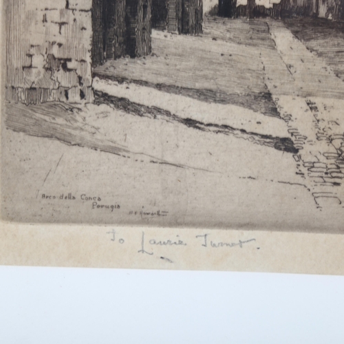 2084 - Albany E.Howarth (1872-1936), etching on paper, Arca della Conca, Perugia, signed and dedicated in p... 