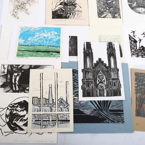 2093 - Folder of small handmade prints, various artists (15)