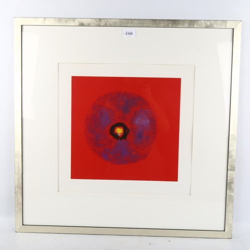 2105 - **DESCRIPTION CHANGE** Jo Self, 2 colour monoprint flower studies, signed, in pencil, image 32cm x 3... 