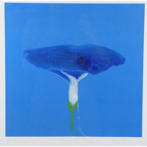 2105 - **DESCRIPTION CHANGE** Jo Self, 2 colour monoprint flower studies, signed, in pencil, image 32cm x 3... 