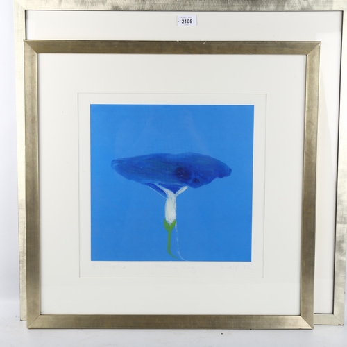 2105 - **DESCRIPTION CHANGE** Jo Self, 2 colour monoprint flower studies, signed, in pencil, image 32cm x 3... 