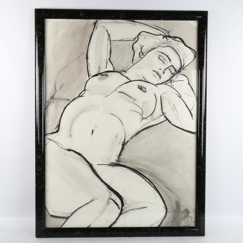 2106 - Rachel Tait, 3 charcoal nude drawings on paper, largest 83cm x 58cm, framed (3)