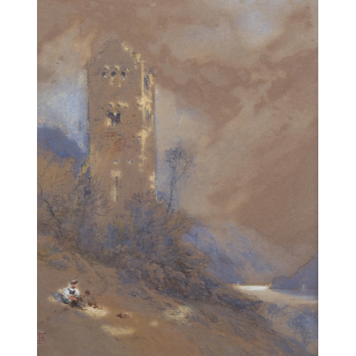 2108 - Myles Birket Foster RWS (1825 - 1899), watercolour, ruined tower, signed with monogram, Spink & Son ... 