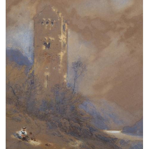 2108 - Myles Birket Foster RWS (1825 - 1899), watercolour, ruined tower, signed with monogram, Spink & Son ... 