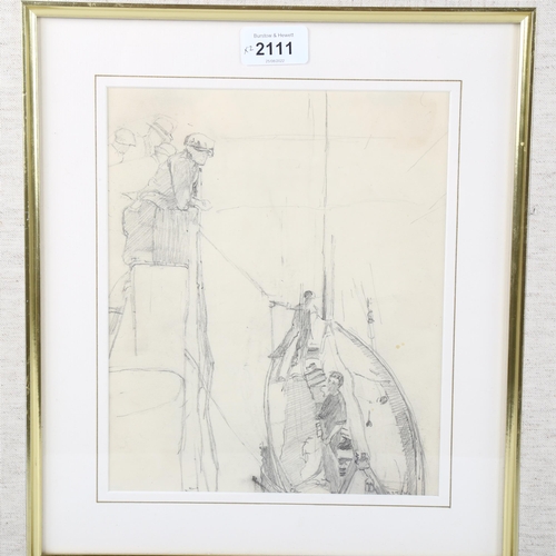 2111 - Manner of Henry Scott Tuke, 2 pencil sketches, bathers, and boating scene