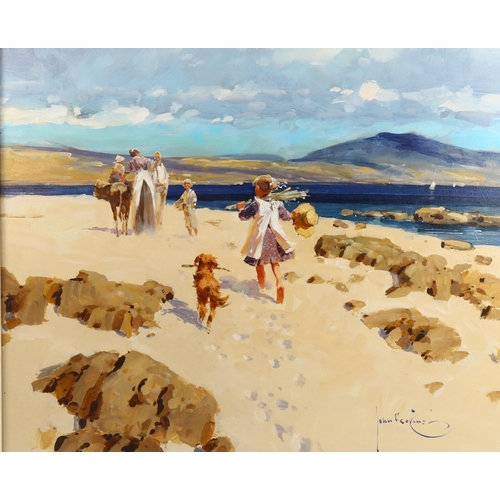 2113 - John Haskins, oil on board, beach scene, signed, 48cm x 59cm, framed, together with original gilt-ge... 