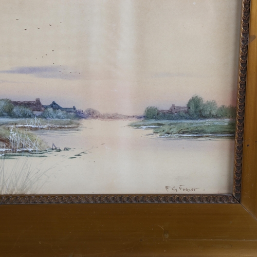 2114 - Frederick G Fraser, pair of watercolours, river scenes, 18cm x 37cm, framed