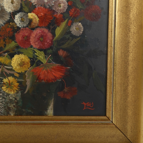 2119 - 19th century oil on board, still life flowers, signed with monogram, dated 1875, 34cm x 25cm, framed