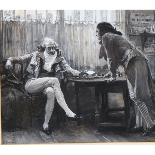 2120 - Ernest Howard Shepard (1879 - 1976), monochrome watercolour illustration, interior scene, signed, 25... 