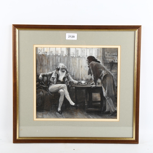 2120 - Ernest Howard Shepard (1879 - 1976), monochrome watercolour illustration, interior scene, signed, 25... 