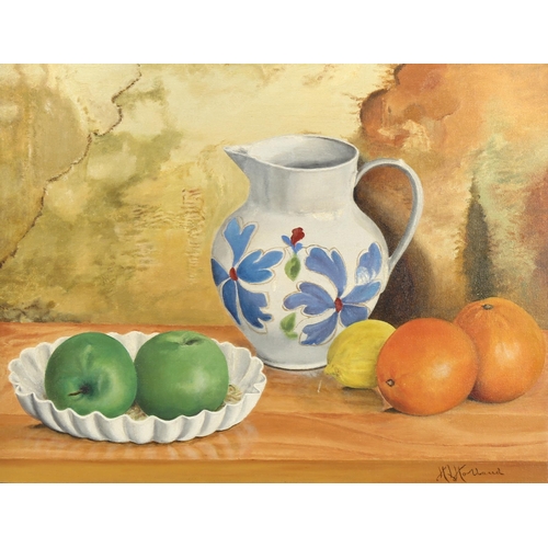 2122 - H J Holland, oil on canvas, still life, signed, 36cm x 45cm, framed