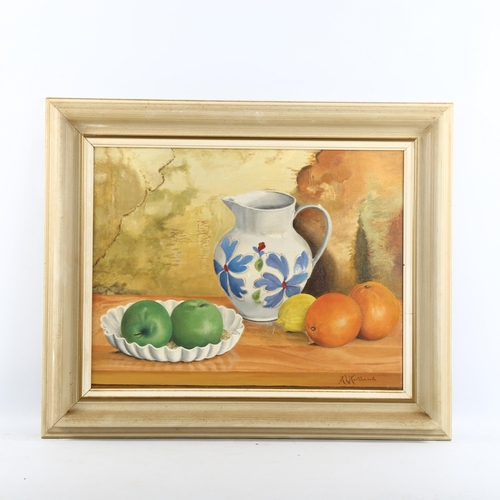 2122 - H J Holland, oil on canvas, still life, signed, 36cm x 45cm, framed