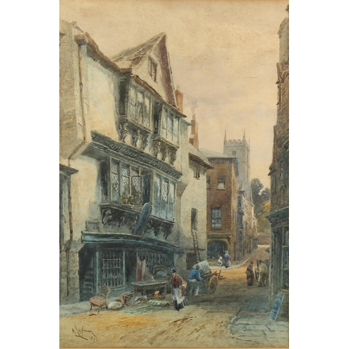 2125 - Alfred Leyman (1856 - 1923), watercolour, Devon street scene, 52cm x 35cm, framed