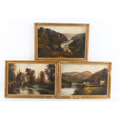 2129 - George Willis Pryce (1866 - 1949), set of 3 oils on canvas, extensive landscapes, 21cm x 30cm, frame... 