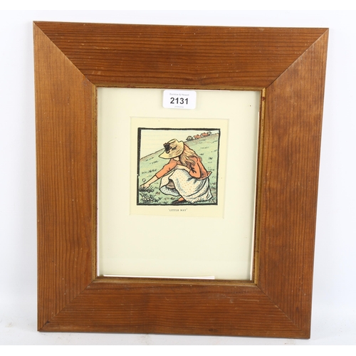 2131 - Lucien Pissarro, Little May, colour wood engraving, image 9cm x 9cm, framed