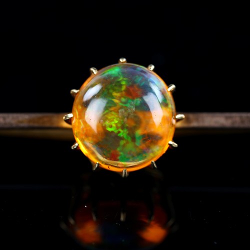 192 - An Antique 9ct rose gold fire opal bar brooch, set with round cabochon fire opal, opal measures: 10.... 