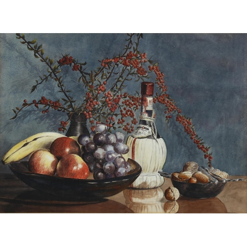 2144 - Mid-20th century watercolour, still life study, unsigned, 35cm x 48cm, framed