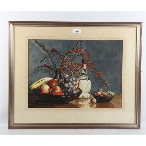 2144 - Mid-20th century watercolour, still life study, unsigned, 35cm x 48cm, framed