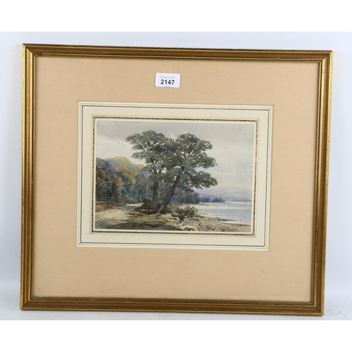 2147 - Williams Callow (1812 - 1908), watercolour, trees by a lake, 17cm x 25cm, framed