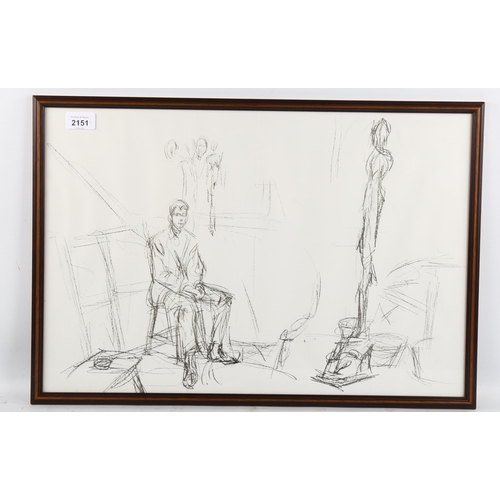 2151 - Alberto Giacometti (1901 - 1966), seated man and a sculpture, original lithograph 1961 from the edit... 