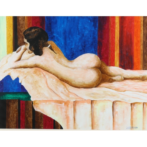 2154 - J Seraphim, oil on board, nude, signed, 38cm x 48cm, framed