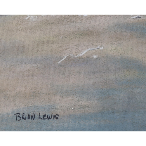 2159 - Brian Lewis, coloured pastels, moored barge, 50cm x 35cm, framed