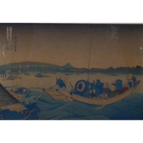 2160 - A pair of Japanese woodblock prints, circa 1900, text inscriptions, 15cm x 23cm, framed