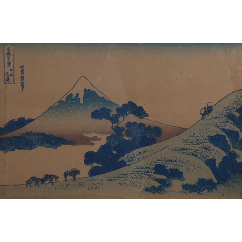 2160 - A pair of Japanese woodblock prints, circa 1900, text inscriptions, 15cm x 23cm, framed