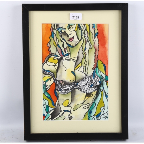 2162 - Gail Miller, mixed media ink/watercolour on paper, abstract nude, 31cm x 21cm, framed